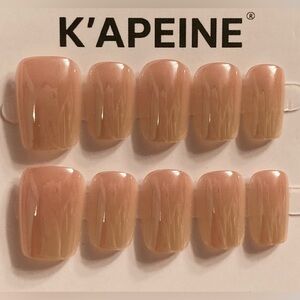 [M] 10Pcs Wearable Press on Nails Full Cover Short Square Natural Beige Cat-Eye